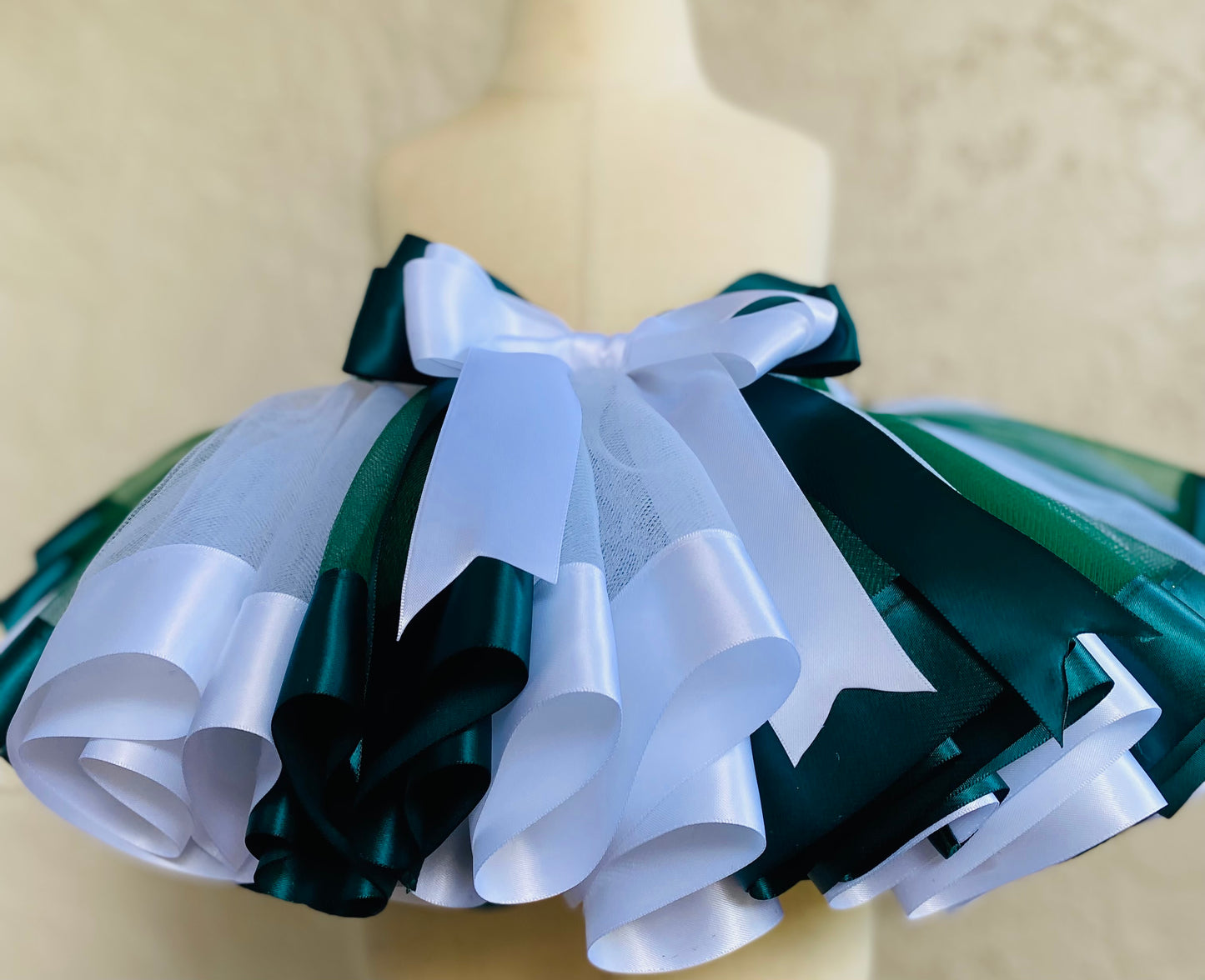 White and Hunter Green Tutu Skirt