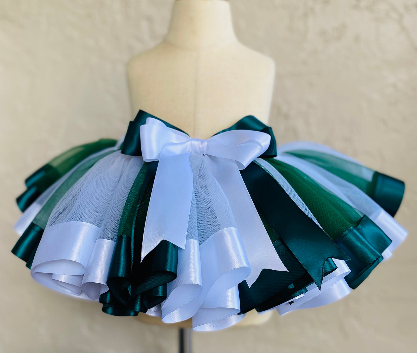 White and Hunter Green Tutu Skirt