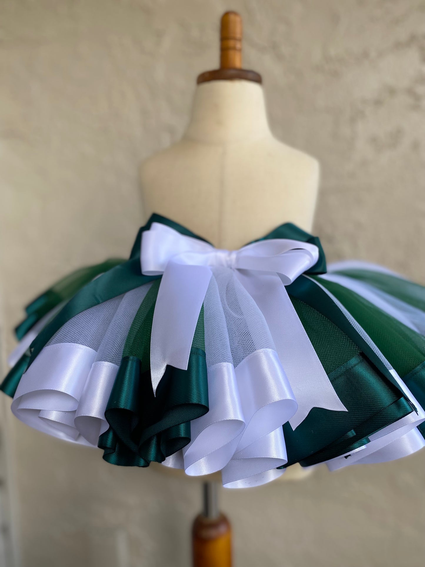 White and Hunter Green Tutu Skirt