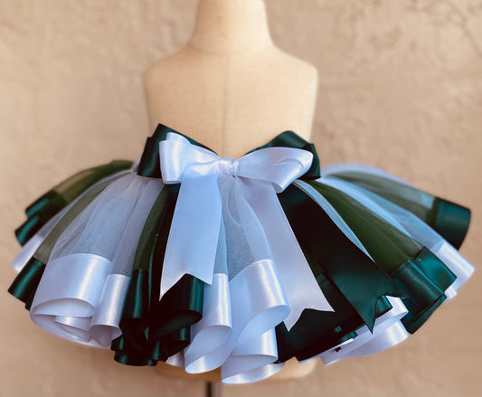 White and Hunter Green Tutu Skirt