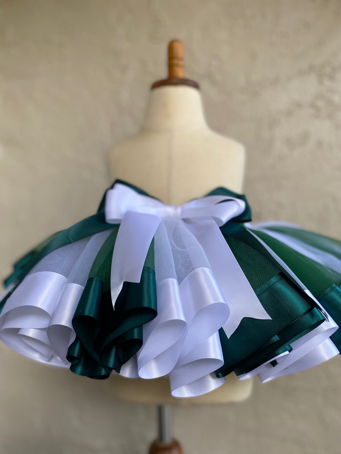 White and Hunter Green Tutu Skirt