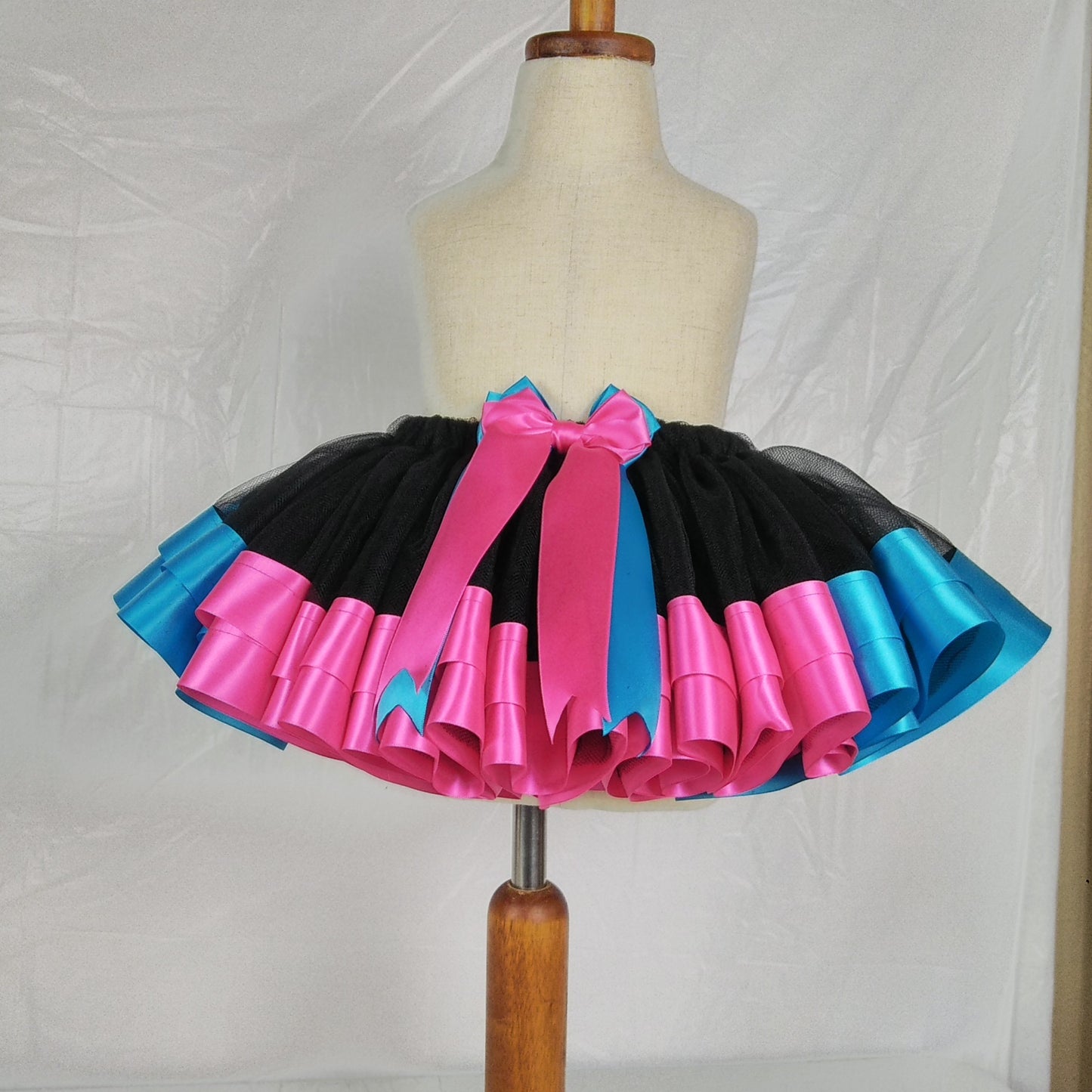 Black Skirt with Turquoise and Fuchsia Ribbons