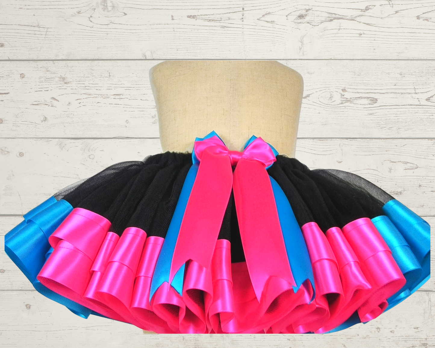 Black Skirt with Turquoise and Fuchsia Ribbons